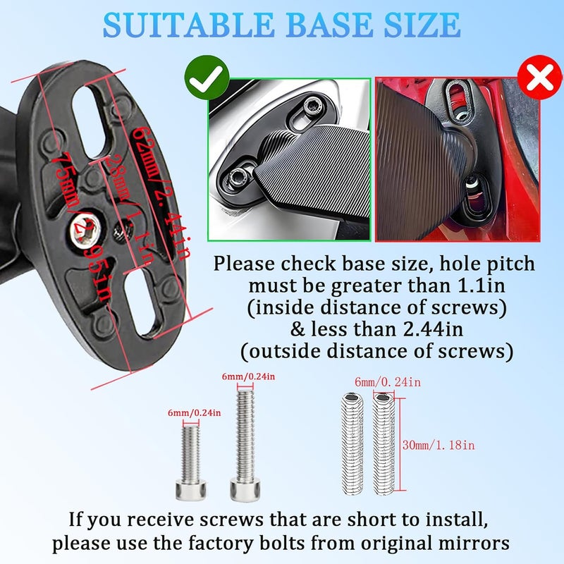 Scerymo Anti-Glare Motorcycle Rear View Mirrors, 360° Rotating Stealth Mirror, Adjustable Side Mirrors, for Kawasaki Ninja 300 400 500 650, Honda CBR300R CBR500R CBR600RR CBR1000RR, Suzuki GSXR 600 750 1000 - Image 4
